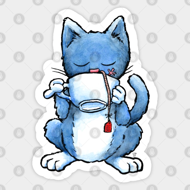 Cat Drinking Mouse Tea Sticker by LAB Ideas